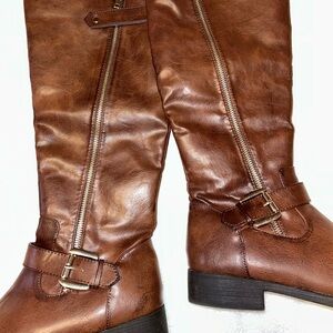 Brown Leather Knee-High Boots
